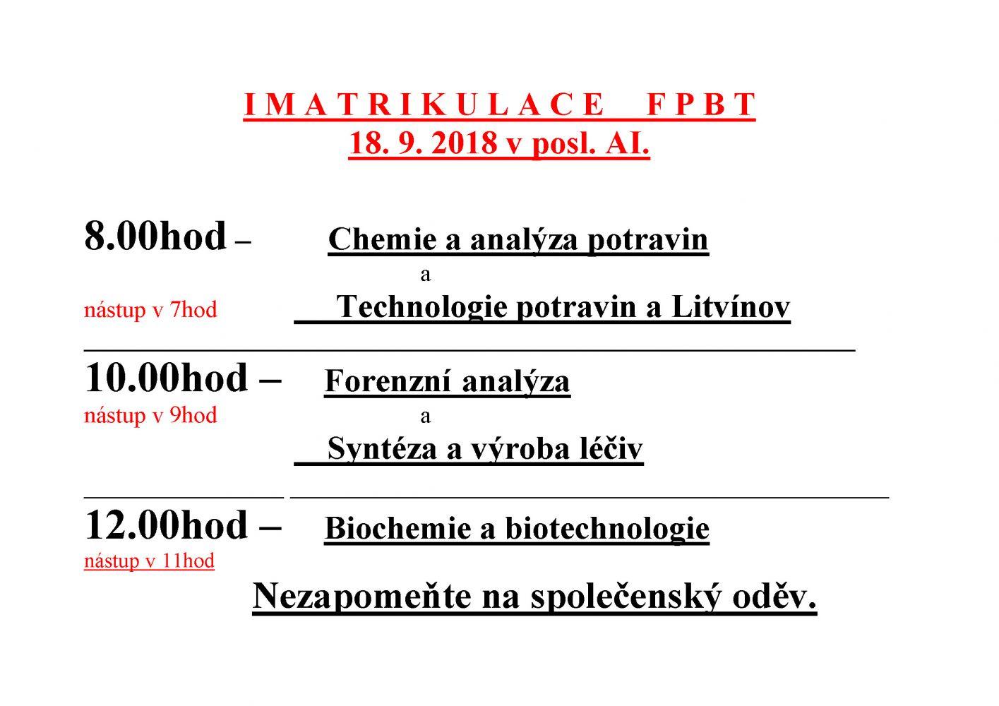 Imatrikulace 2018